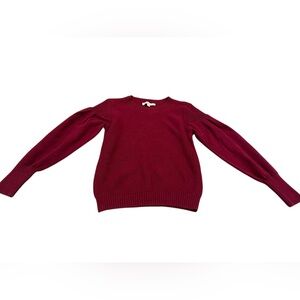 LOFT Burgundy Crewneck Puff Sleeve Sweater